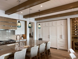 Elegant dining room with wooden beams