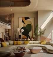 Modern luxury interior with curved sofa